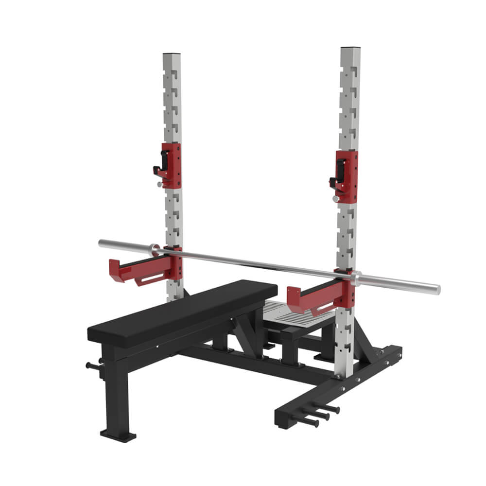 GC-5106 flat bench press station with barbell rack and padded bench