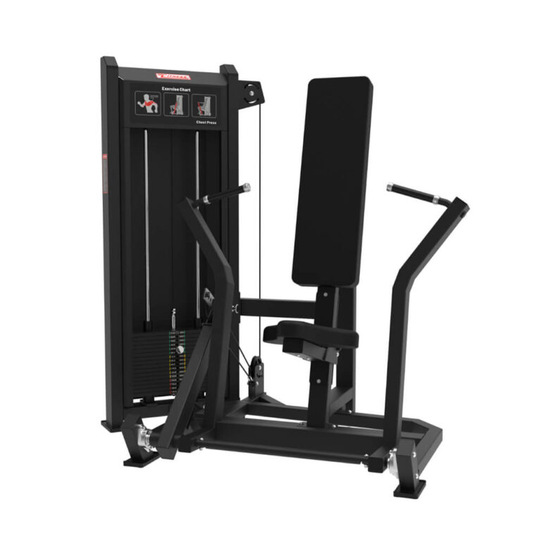 GS-5005 chest press machine featuring comfortable seat support and controlled pressing movement