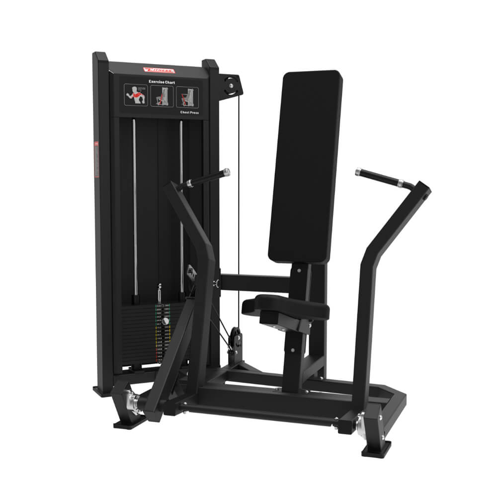 GS-5005 chest press machine featuring comfortable seat support and controlled pressing movement