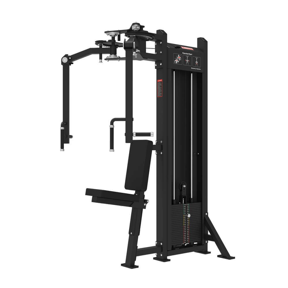 GS-5047 butterfly machine with dual arm pads for chest muscle isolation