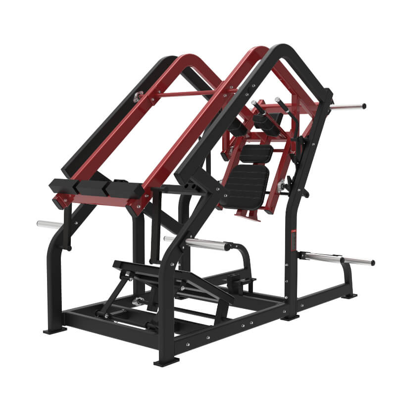 MP-8173 plate loaded pendulum squat machine designed for controlled leg training movement