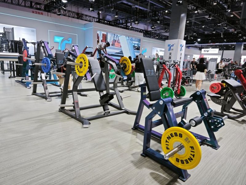 Exhibition hall view of China Sport Show 2025 with fitness equipment displays